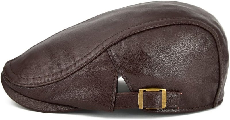 VOBOOM Men Women Adjustable Genuine Leather Ivy Cap Newsboy Hat - Image 2